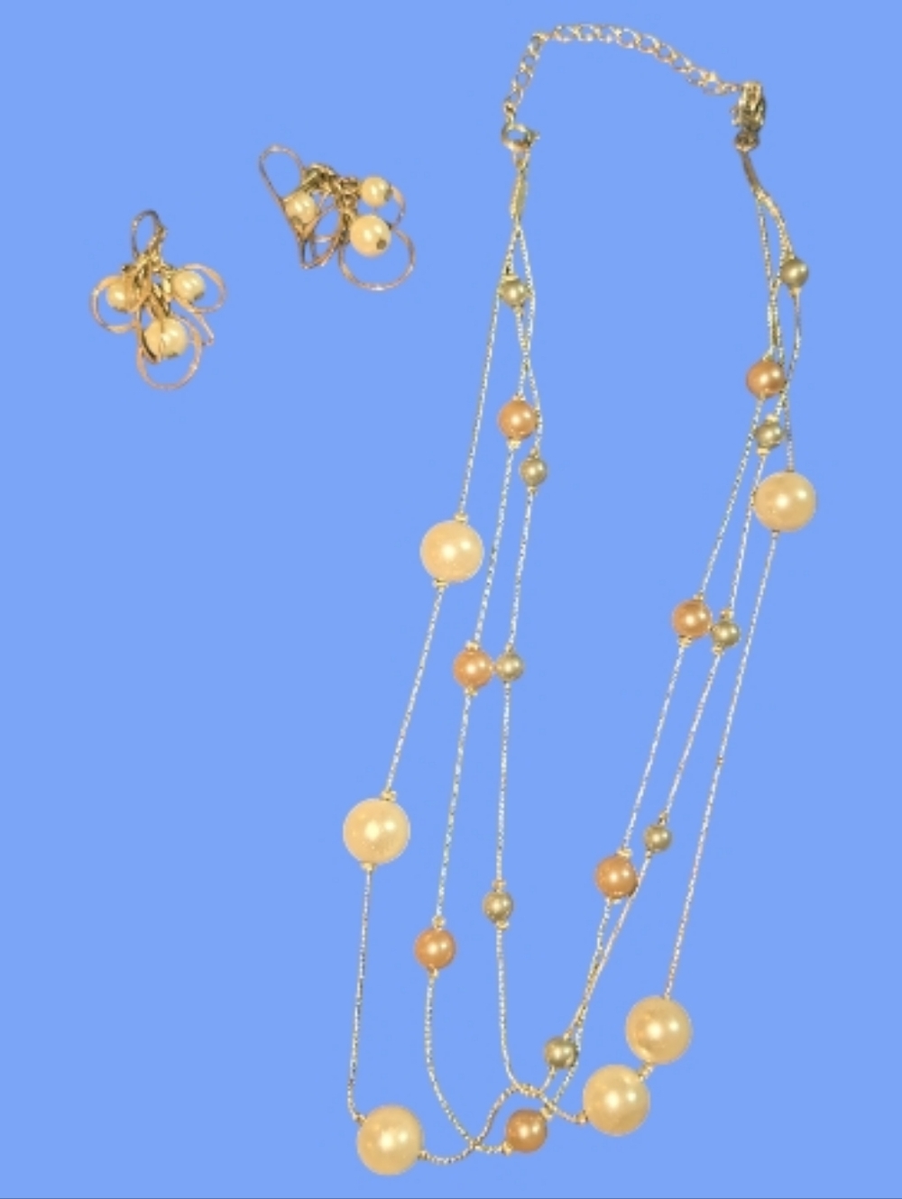 VGUC Premier Designs Silver-Tone Multi-Strand Pearl Bead Necklace & Earring Set